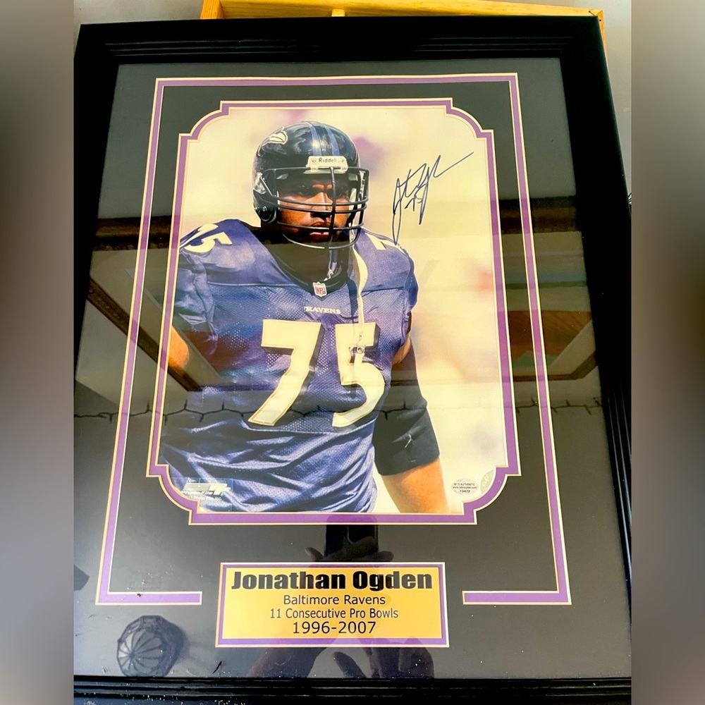 Jonathan Ogden Signed Ravens Framed Poster Print